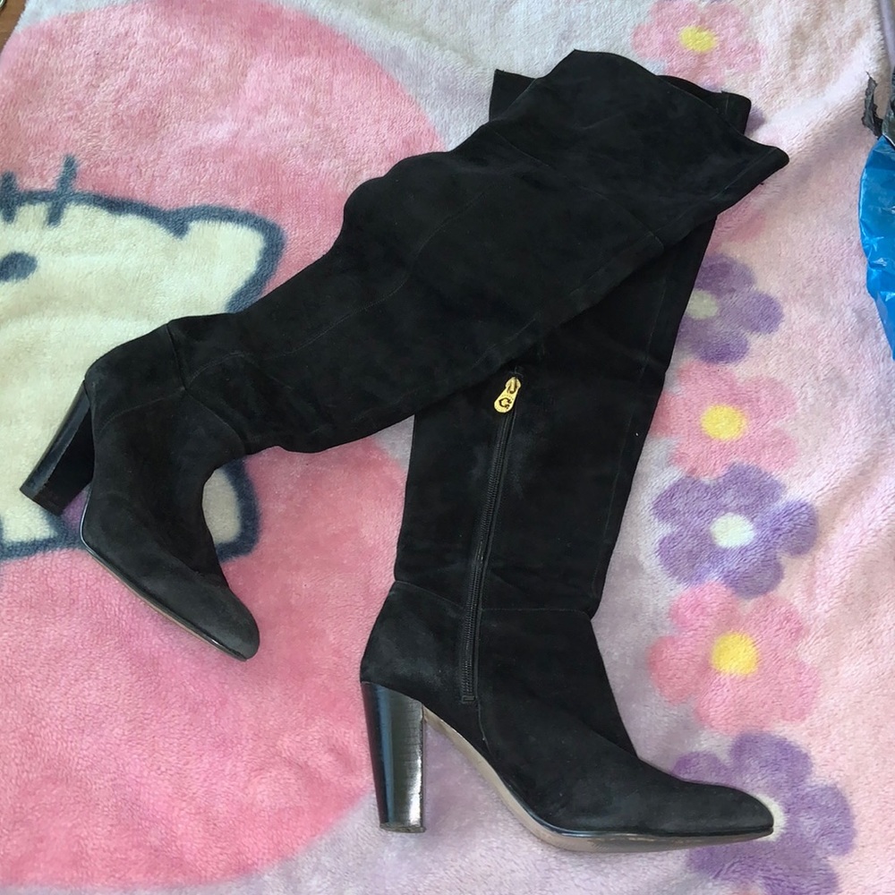 Ladies knee high wonder wonder black zip up heeled boots
